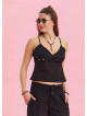V Neck Thin Straps Black Summer Blouse 4438